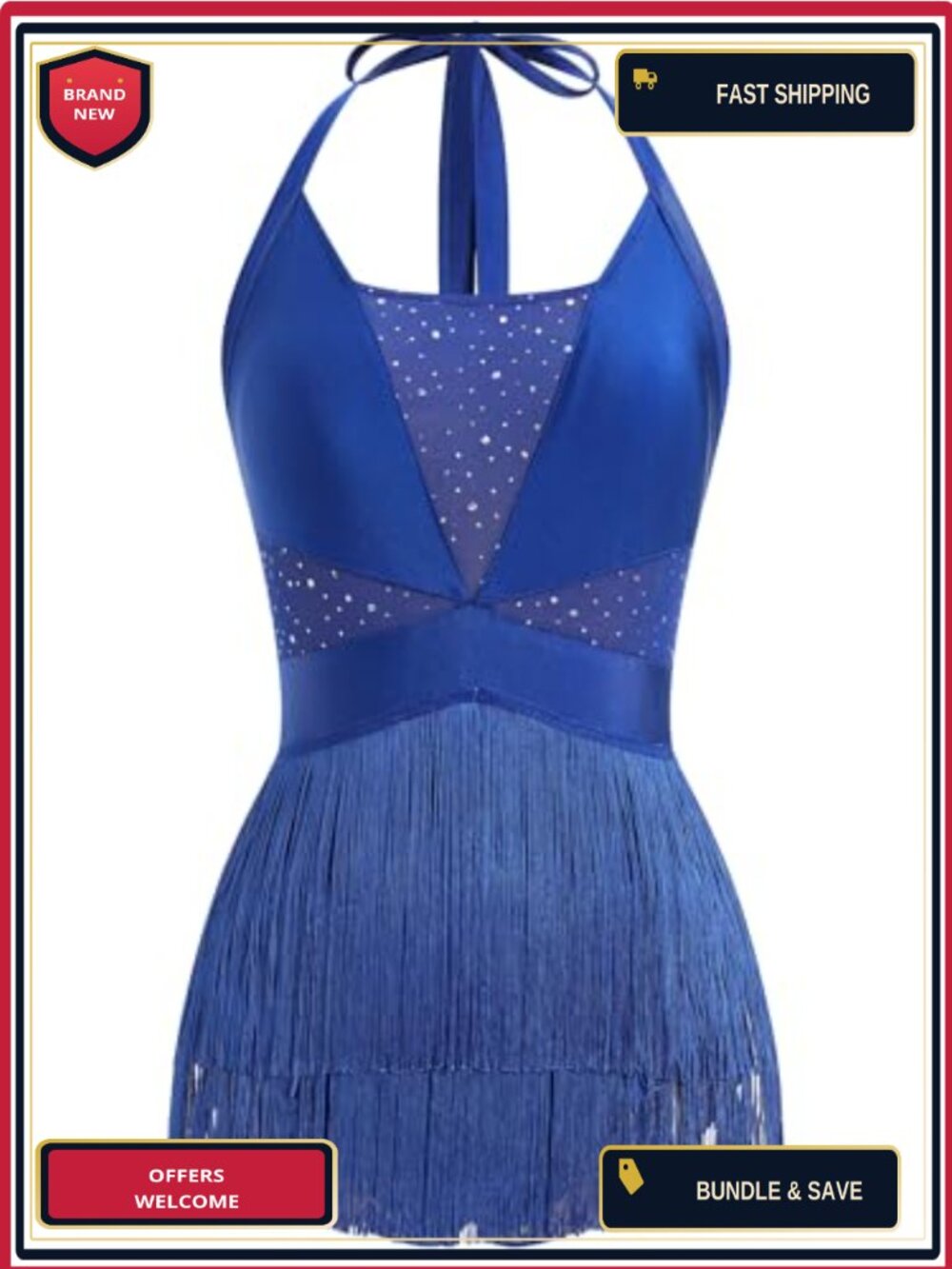Fringe Bodysuit Open Back Glitter Mesh Salsa Latin Dance Dress Tassel